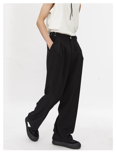 Lai Fold Pleats Side Metal Trousers-korean-fashion-Trousers-Lai's Closet-OH Garments