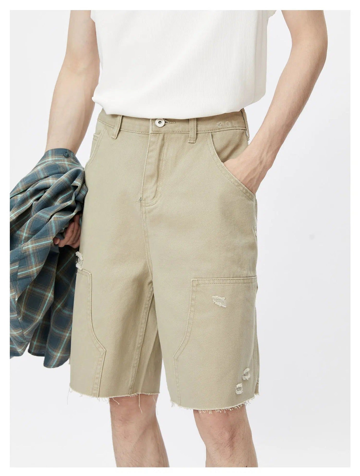 Lai Frayed Loose Cargo Shorts-korean-fashion-Shorts-Lai's Closet-OH Garments