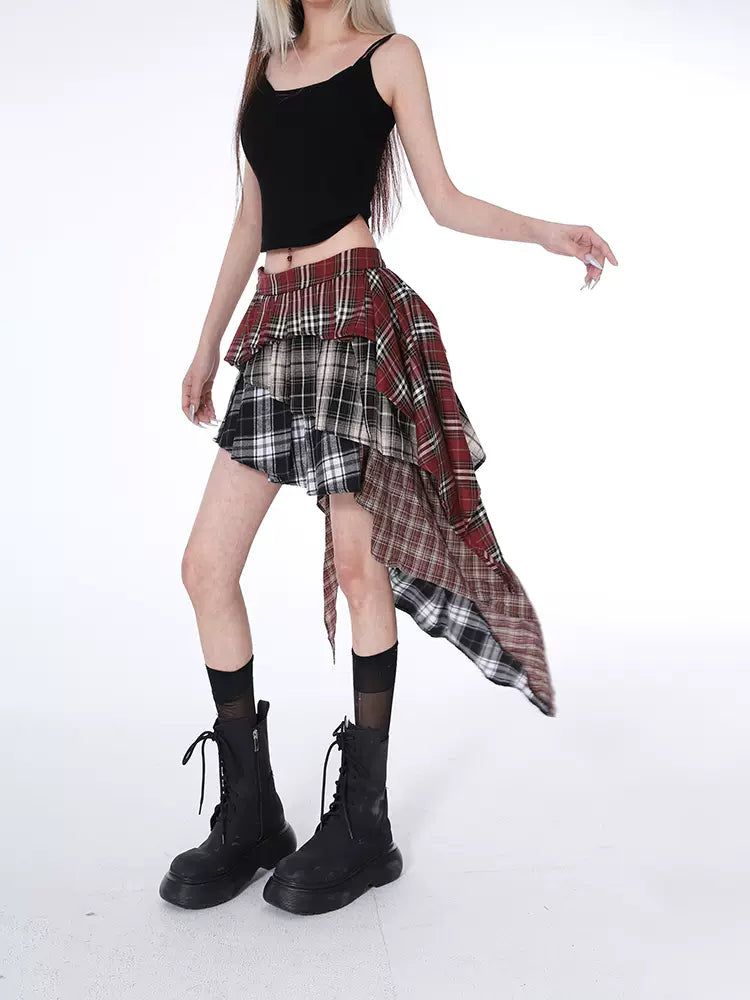 Lazy Asymmetric Plaid Pleated Skirt-korean-fashion-Skirt-Lazy's Closet-OH Garments