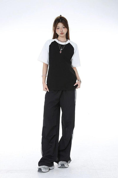 Lazy Basic Contrast Sleeve T-Shirt-korean-fashion-T-Shirt-Lazy's Closet-OH Garments