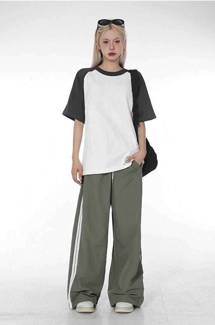 Lazy Basic Contrast Sleeve T-Shirt-korean-fashion-T-Shirt-Lazy's Closet-OH Garments