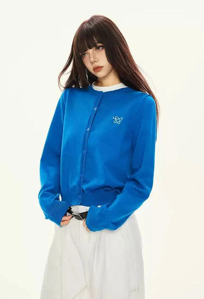 Lazy Basic Logo Knit Cardigan-korean-fashion-Cardigan-Lazy's Closet-OH Garments