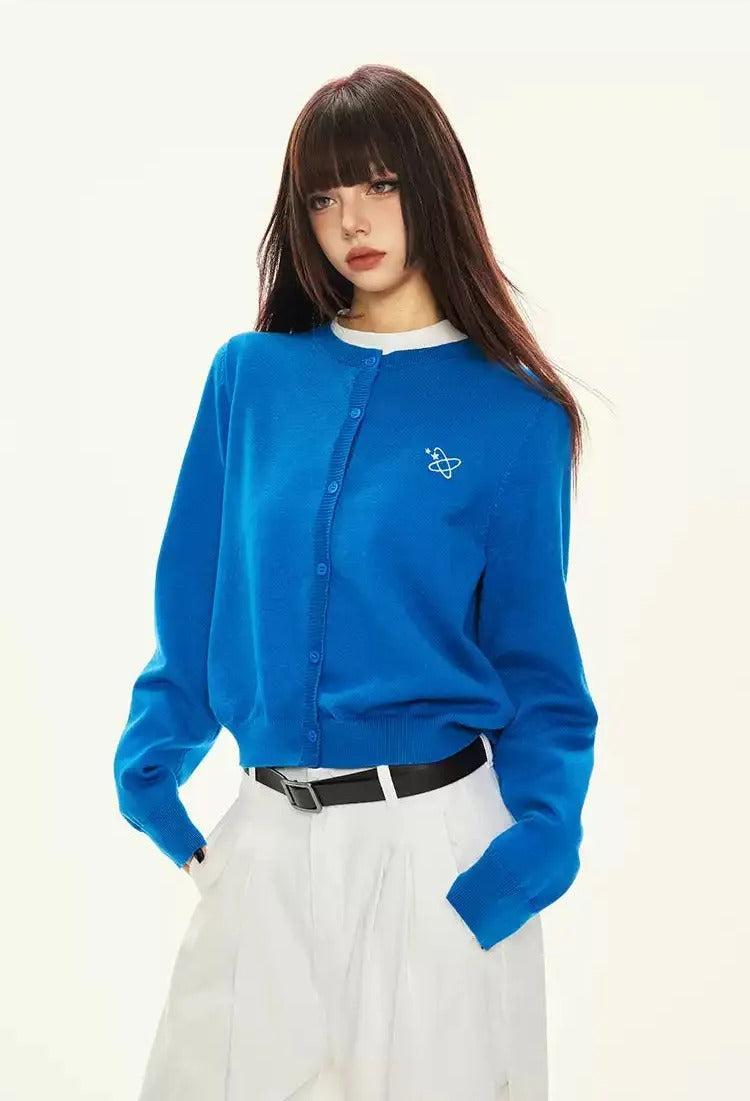 Lazy Basic Logo Knit Cardigan-korean-fashion-Cardigan-Lazy's Closet-OH Garments