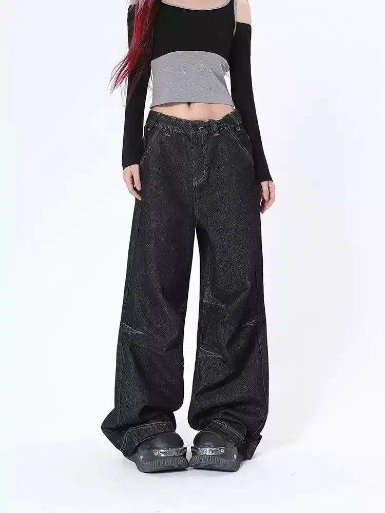 Lazy Basic Stitched Wide Leg Jeans-korean-fashion-Jeans-Lazy's Closet-OH Garments