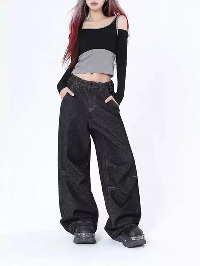 Lazy Basic Stitched Wide Leg Jeans-korean-fashion-Jeans-Lazy's Closet-OH Garments