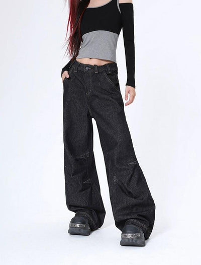 Lazy Basic Stitched Wide Leg Jeans-korean-fashion-Jeans-Lazy's Closet-OH Garments