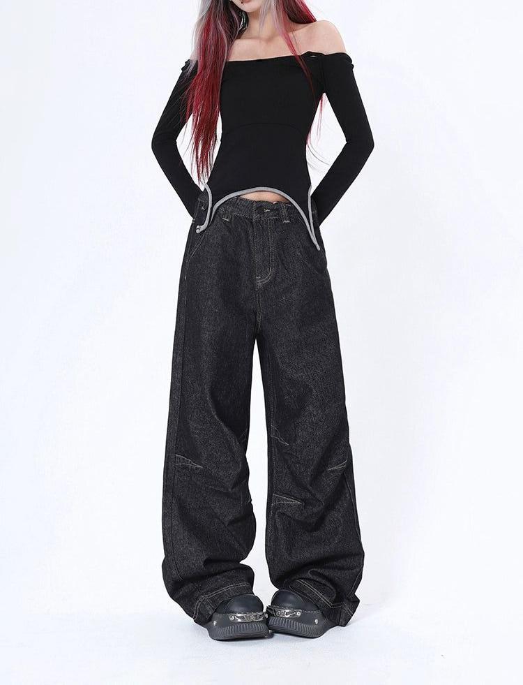 Lazy Basic Stitched Wide Leg Jeans-korean-fashion-Jeans-Lazy's Closet-OH Garments