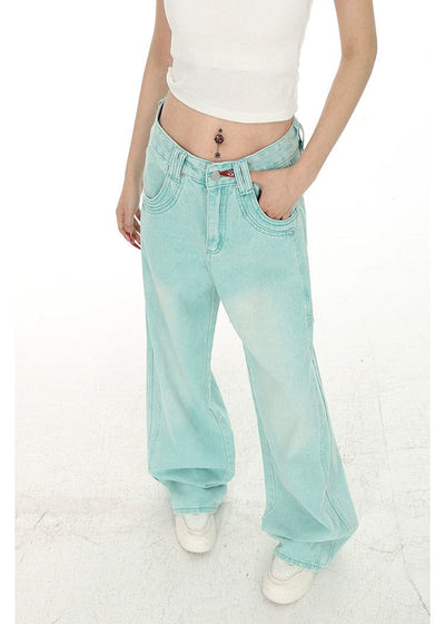 Lazy Bleach Washed High Waisted Jeans-korean-fashion-Jeans-Lazy's Closet-OH Garments