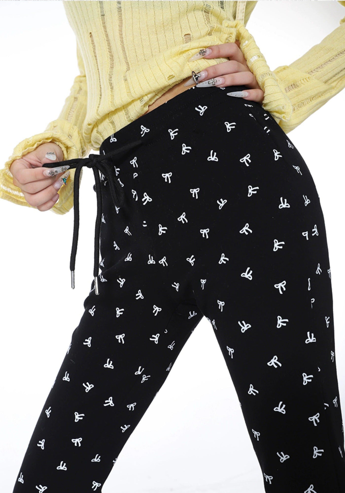 Lazy Bow Pattern Flare Pants-korean-fashion-Pants-Lazy's Closet-OH Garments