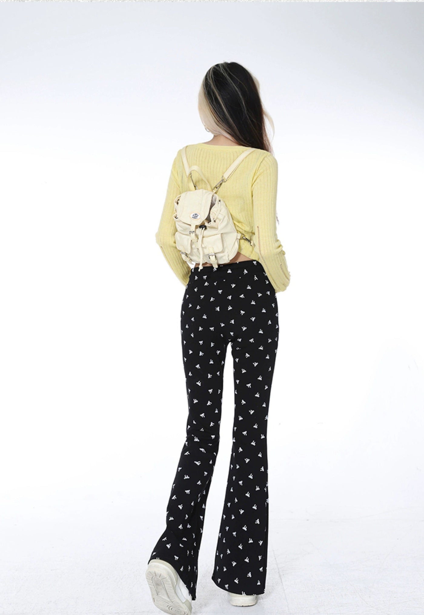 Lazy Bow Pattern Flare Pants-korean-fashion-Pants-Lazy's Closet-OH Garments