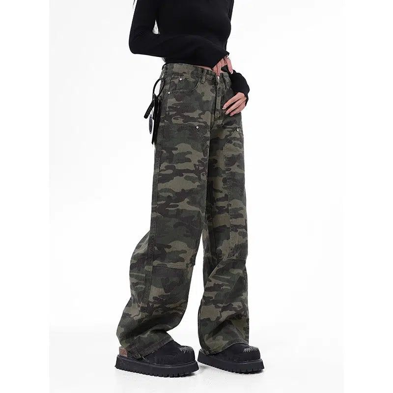 Lazy Camouflage Bootcut Jeans-korean-fashion-Jeans-Lazy's Closet-OH Garments