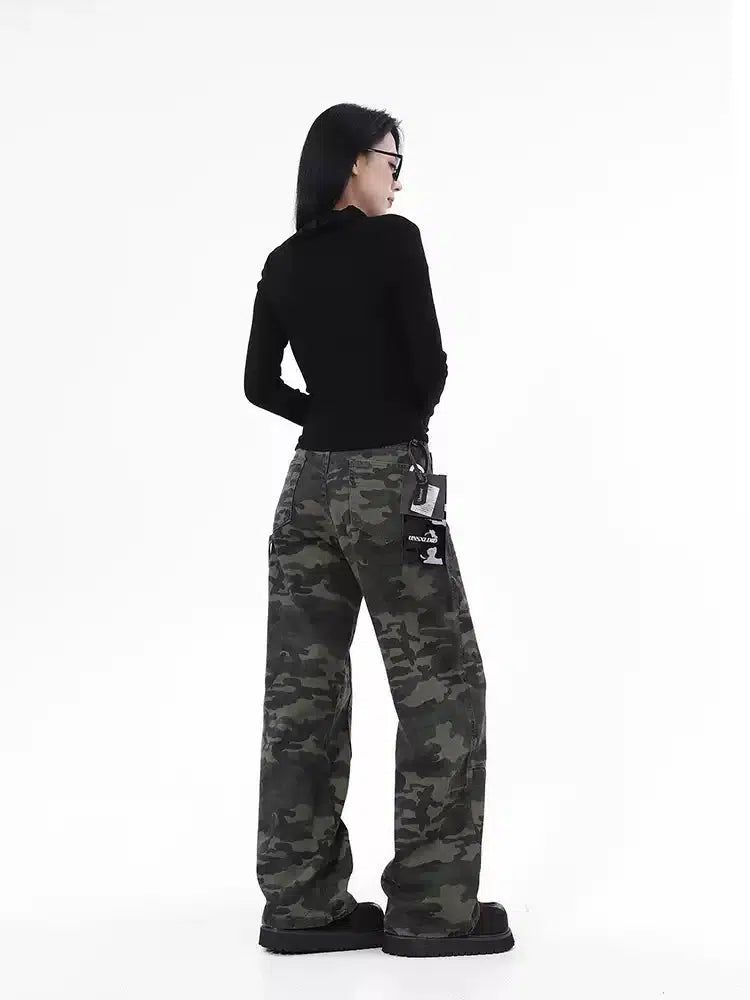 Lazy Camouflage Bootcut Jeans-korean-fashion-Jeans-Lazy's Closet-OH Garments