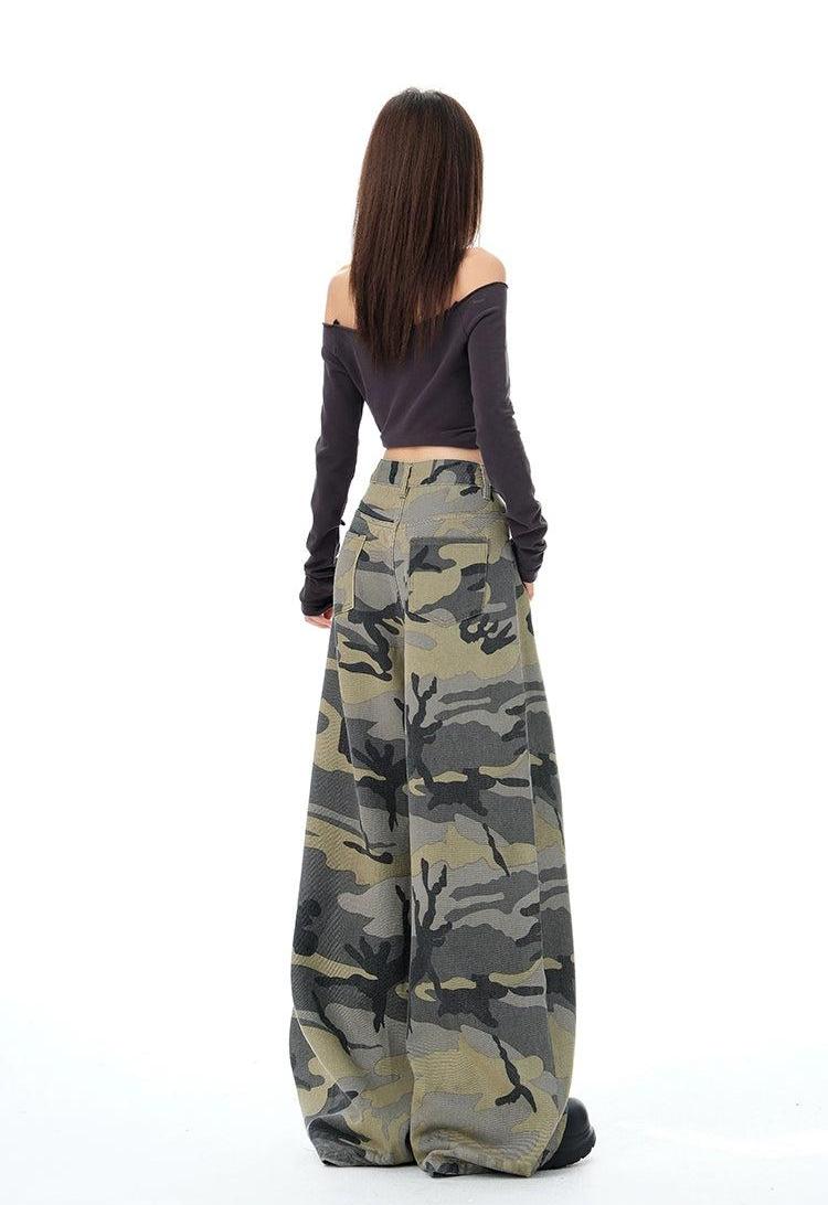 Lazy Camouflage Pattern Wide Leg Jeans-korean-fashion-Jeans-Lazy's Closet-OH Garments