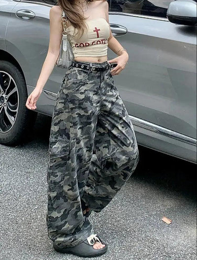Lazy Camouflage Wide Leg Cargo Pants-korean-fashion-Pants-Lazy's Closet-OH Garments
