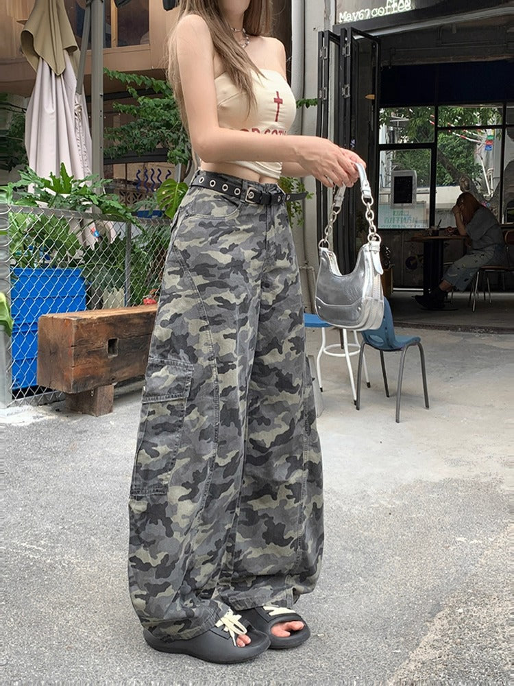 Lazy Camouflage Wide Leg Cargo Pants-korean-fashion-Pants-Lazy's Closet-OH Garments