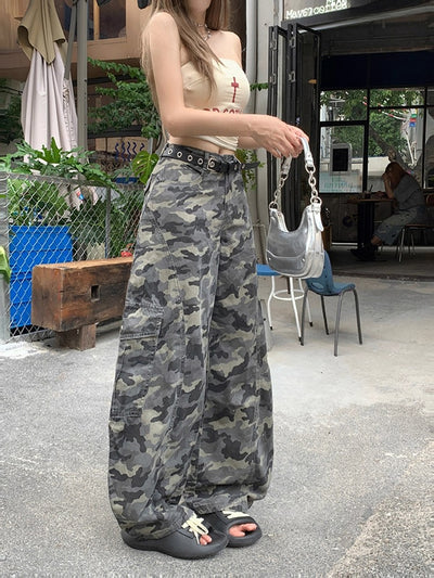 Lazy Camouflage Wide Leg Cargo Pants-korean-fashion-Pants-Lazy's Closet-OH Garments