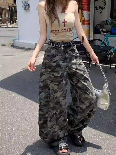Lazy Camouflage Wide Leg Cargo Pants-korean-fashion-Pants-Lazy's Closet-OH Garments