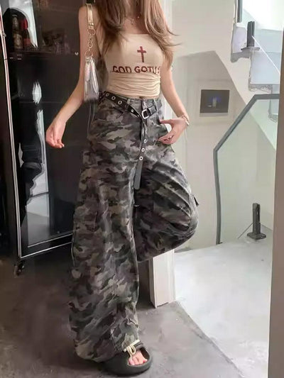 Lazy Camouflage Wide Leg Cargo Pants-korean-fashion-Pants-Lazy's Closet-OH Garments