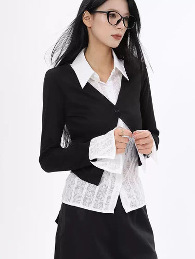 Lazy Cardigan Layered Slim Fit Shirt-korean-fashion-Shirt-Lazy's Closet-OH Garments