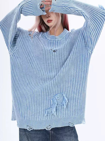 Lazy Casual Distressed Hole Sweater-korean-fashion-Sweater-Lazy's Closet-OH Garments