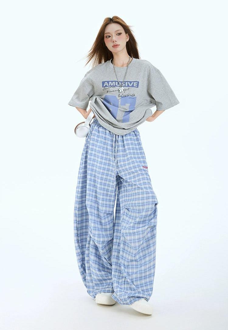 Lazy Casual Plaid Pleated Wide Pants-korean-fashion-Pants-Lazy's Closet-OH Garments