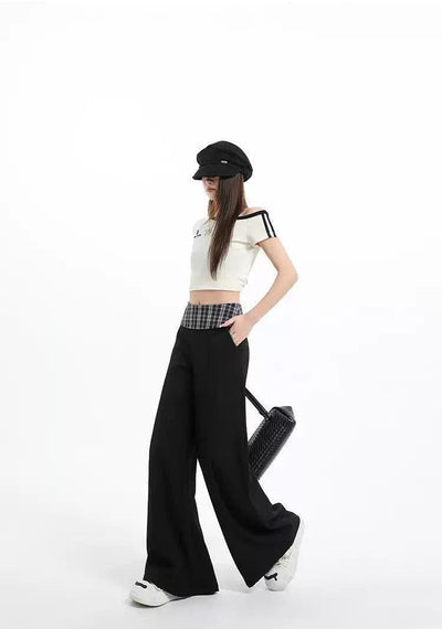 Lazy Check Double Waist Flared Pants-korean-fashion-Pants-Lazy's Closet-OH Garments