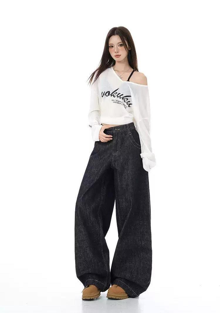Lazy Clean Fit Wide Leg Jeans-korean-fashion-Jeans-Lazy's Closet-OH Garments