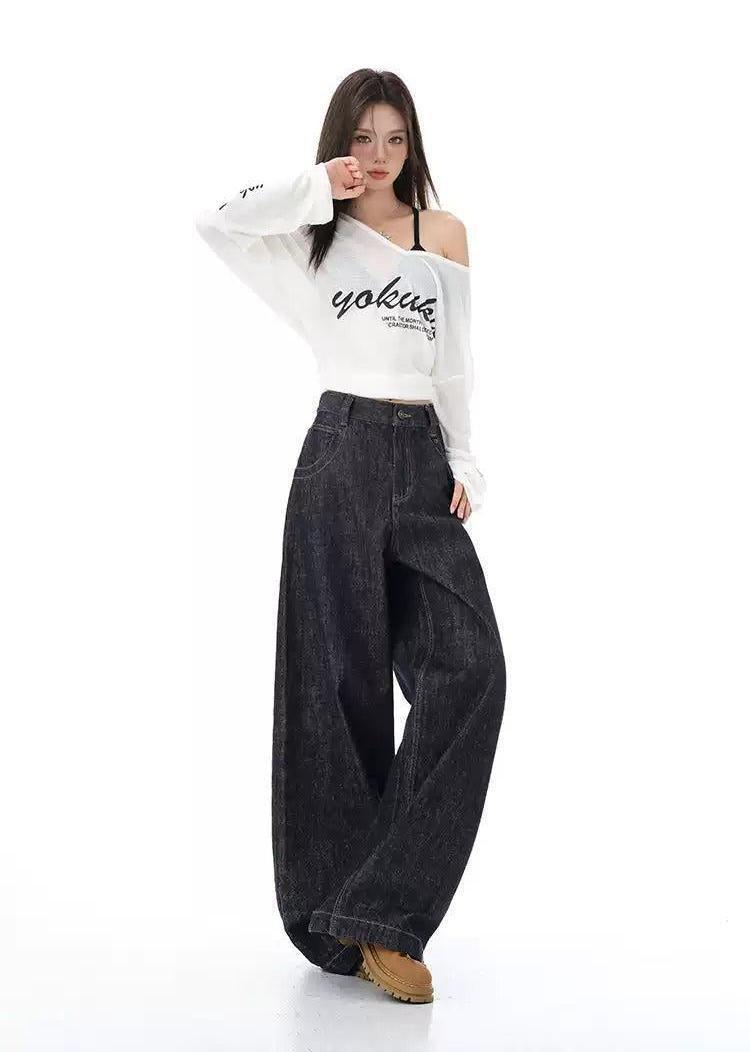 Lazy Clean Fit Wide Leg Jeans-korean-fashion-Jeans-Lazy's Closet-OH Garments