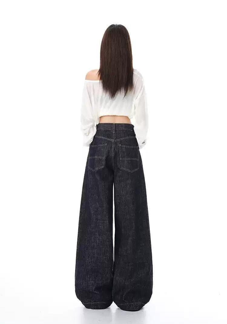 Lazy Clean Fit Wide Leg Jeans-korean-fashion-Jeans-Lazy's Closet-OH Garments
