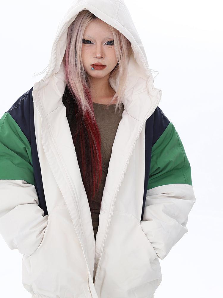 Lazy Contrast Hooded Puffer Jacket-korean-fashion-Jacket-Lazy's Closet-OH Garments