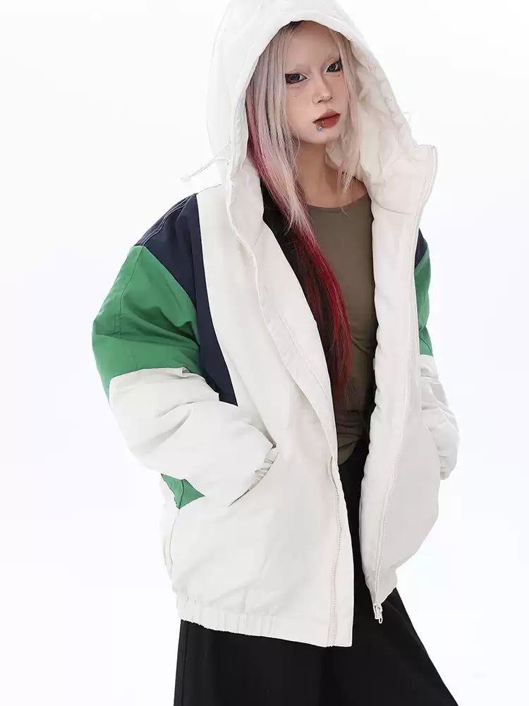 Lazy Contrast Hooded Puffer Jacket-korean-fashion-Jacket-Lazy's Closet-OH Garments