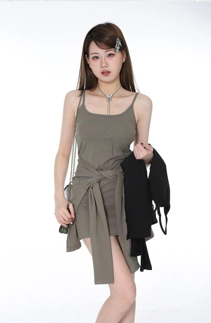 Lazy Crossed Sleeves Short Dress-korean-fashion-Dress-Lazy's Closet-OH Garments