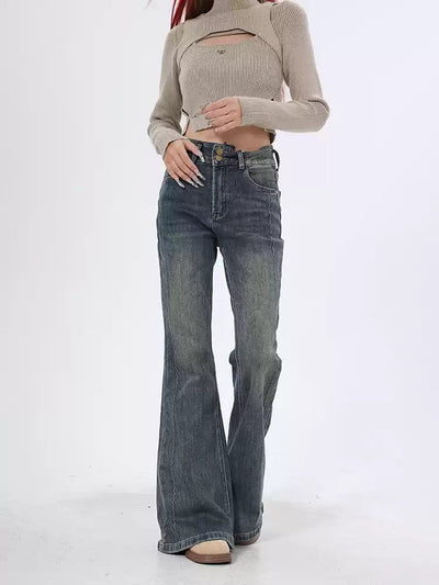 Lazy Distressed Fade Flared Jeans-korean-fashion-Jeans-Lazy's Closet-OH Garments