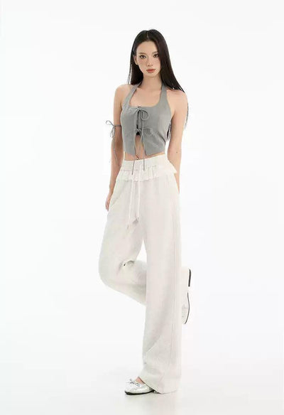 Lazy Drawcord Ruffled Wide Pants-korean-fashion-Pants-Lazy's Closet-OH Garments