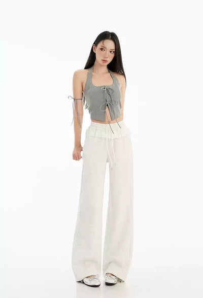 Lazy Drawcord Ruffled Wide Pants-korean-fashion-Pants-Lazy's Closet-OH Garments