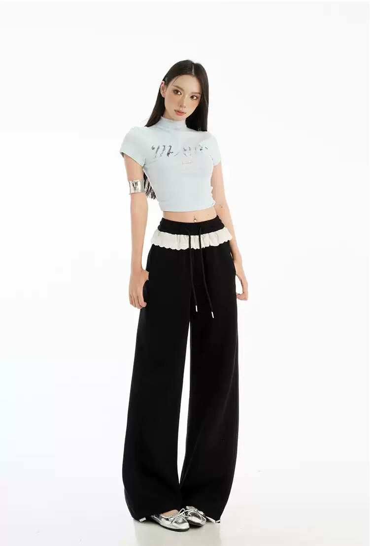 Lazy Drawcord Ruffled Wide Pants-korean-fashion-Pants-Lazy's Closet-OH Garments