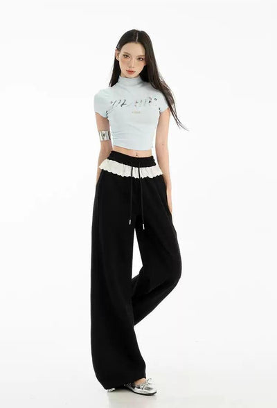 Lazy Drawcord Ruffled Wide Pants-korean-fashion-Pants-Lazy's Closet-OH Garments