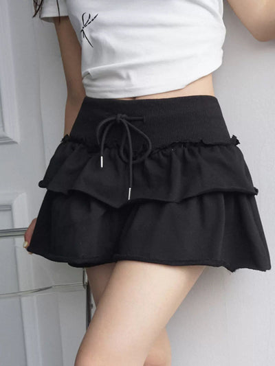 Lazy Drawcords Layered Skirt-korean-fashion-Skirt-Lazy's Closet-OH Garments