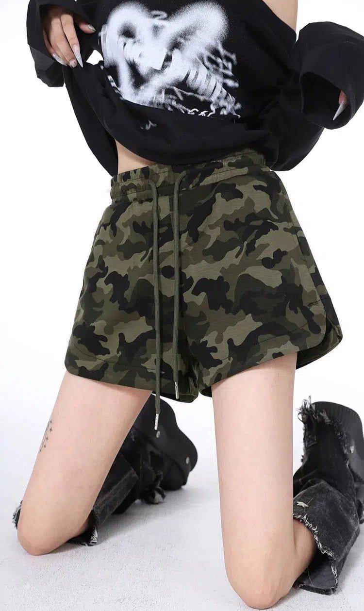 Lazy Drawstring Camouflage Print Shorts-korean-fashion-Shorts-Lazy's Closet-OH Garments