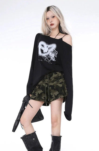 Lazy Drawstring Camouflage Print Shorts-korean-fashion-Shorts-Lazy's Closet-OH Garments