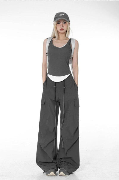Lazy Drawstring Cargo Track Pants-korean-fashion-Pants-Lazy's Closet-OH Garments