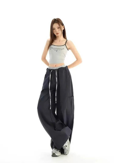 Lazy Drawstring Double-Waist Pants-korean-fashion-Pants-Lazy's Closet-OH Garments