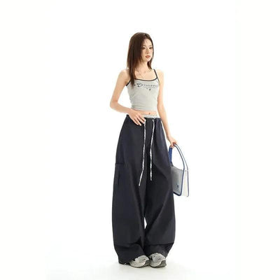 Lazy Drawstring Double-Waist Pants-korean-fashion-Pants-Lazy's Closet-OH Garments