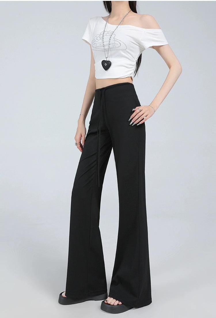 Lazy Drawstring High Waist Flared Pants-korean-fashion-Pants-Lazy's Closet-OH Garments