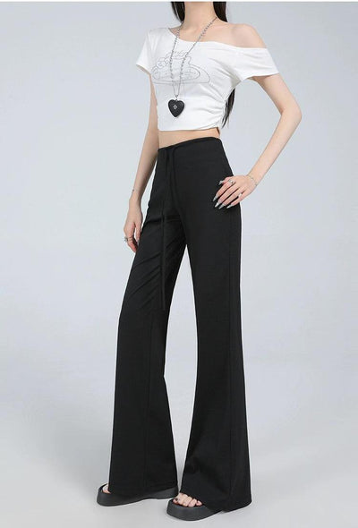 Lazy Drawstring High Waist Flared Pants-korean-fashion-Pants-Lazy's Closet-OH Garments
