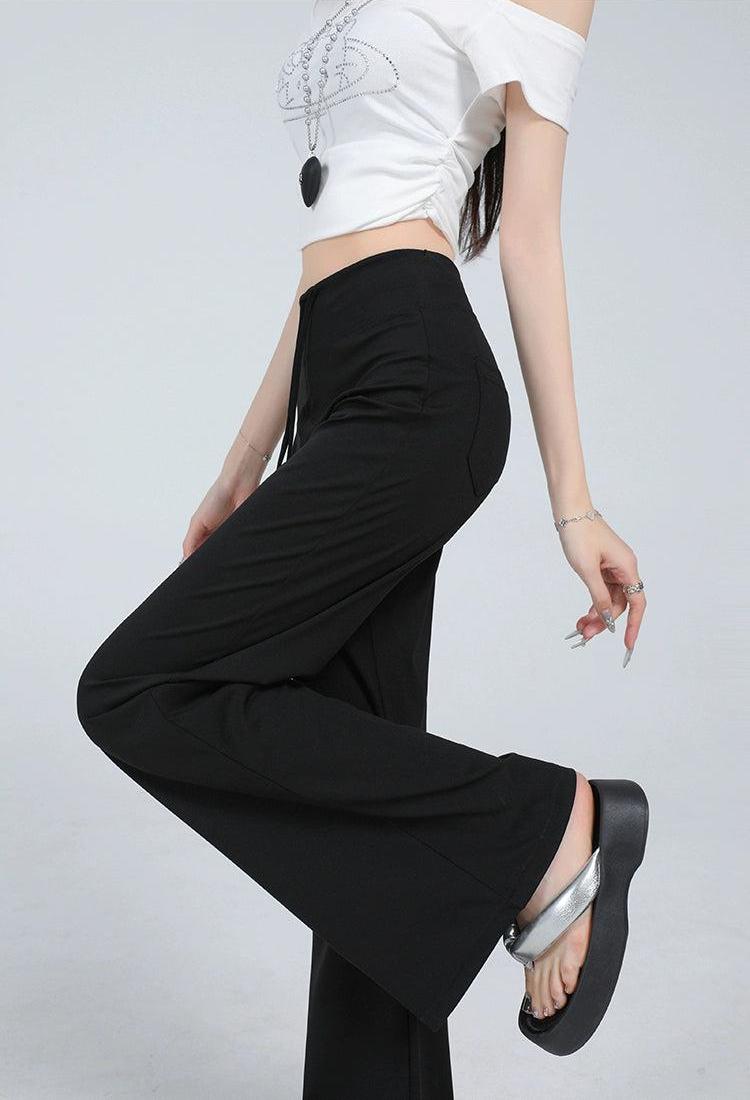 Lazy Drawstring High Waist Flared Pants-korean-fashion-Pants-Lazy's Closet-OH Garments
