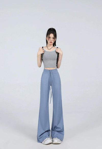 Lazy Drawstring High Waist Flared Pants-korean-fashion-Pants-Lazy's Closet-OH Garments