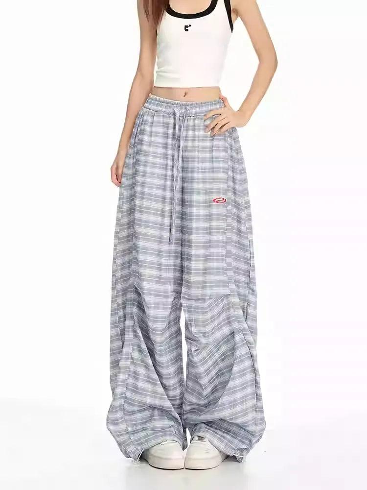 Lazy Drawstring Pleated Checkered Pants-korean-fashion-Pants-Lazy's Closet-OH Garments