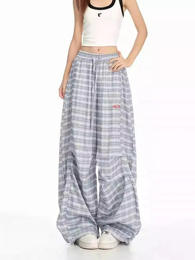 Lazy Drawstring Pleated Checkered Pants-korean-fashion-Pants-Lazy's Closet-OH Garments