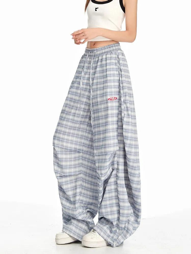 Lazy Drawstring Pleated Checkered Pants-korean-fashion-Pants-Lazy's Closet-OH Garments